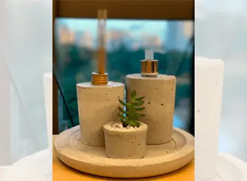 Kit de banheiro em cimento: difusor, saboneteira e vasinho